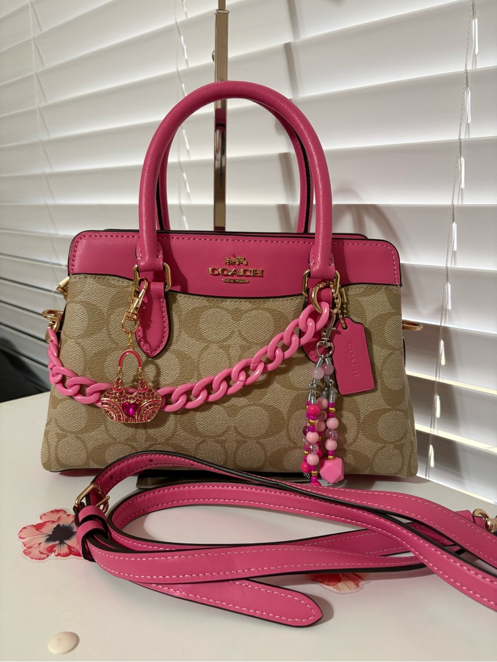 🩷Coach Pink Signature Canvas Mini Darcie Carryall